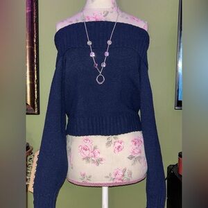 Hollister Dark Blue Off-Shoulder Sweater